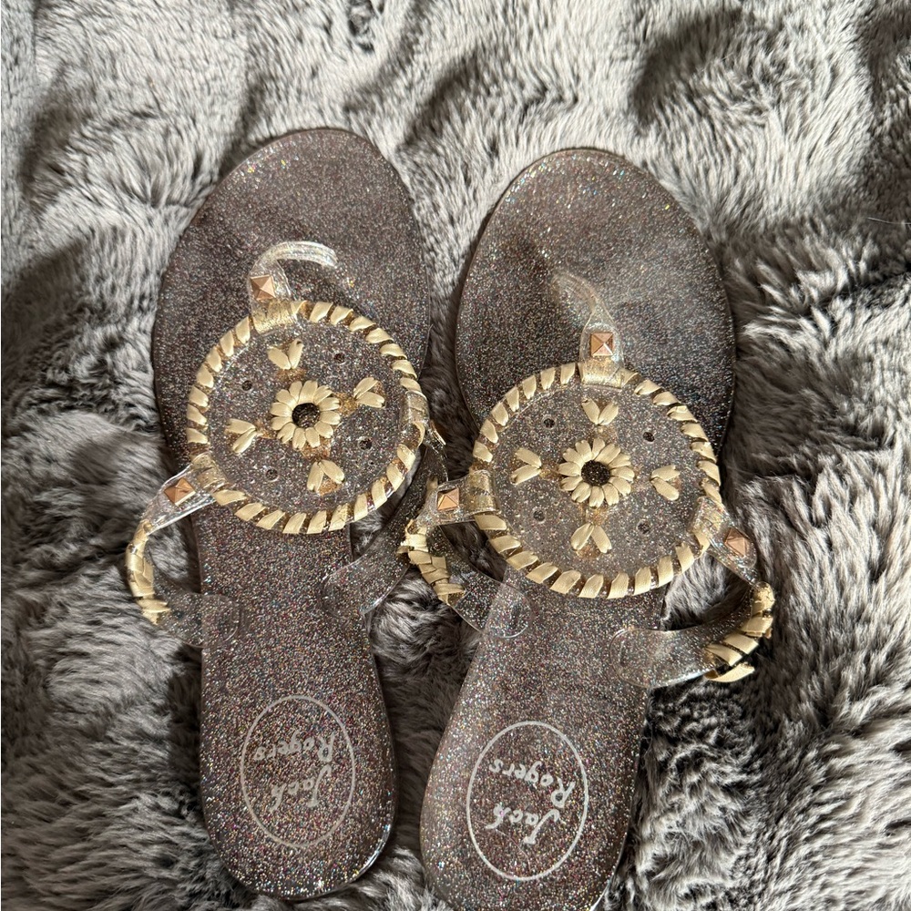 Rainbow Jelly Jack Rodgers Sandals with Gold Accents